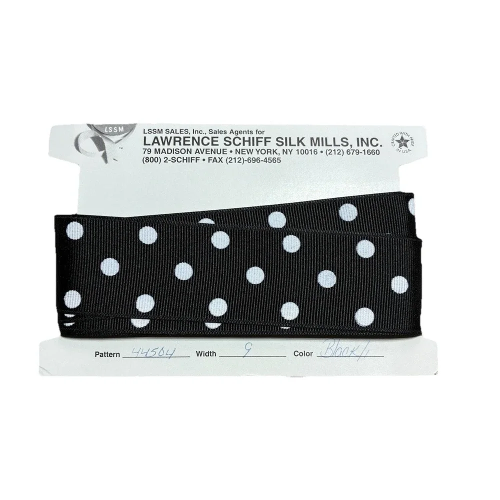 Lawrence Schiff Silk Mills Ribbon Black White Polka‎ Dot 1.5